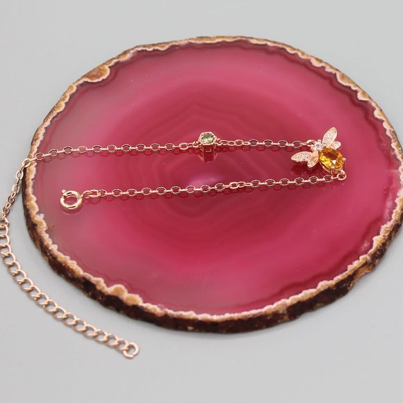 Bee bracelet rose gold tone citrine peridot - Picture 6 of 6